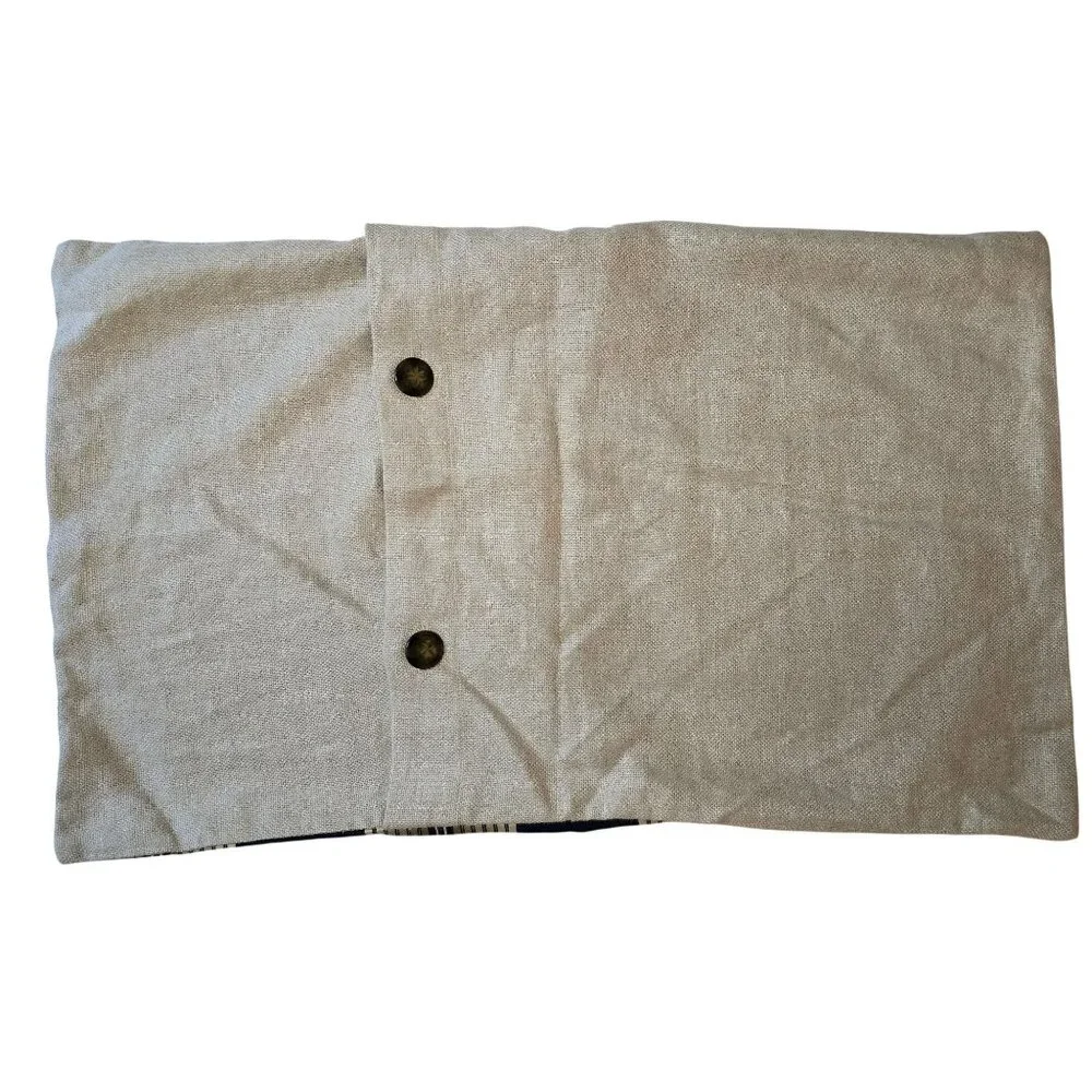 Pottery Barn Navy Cream Striped Cotton & Linen Pillow Cover With‎ Button Closure
